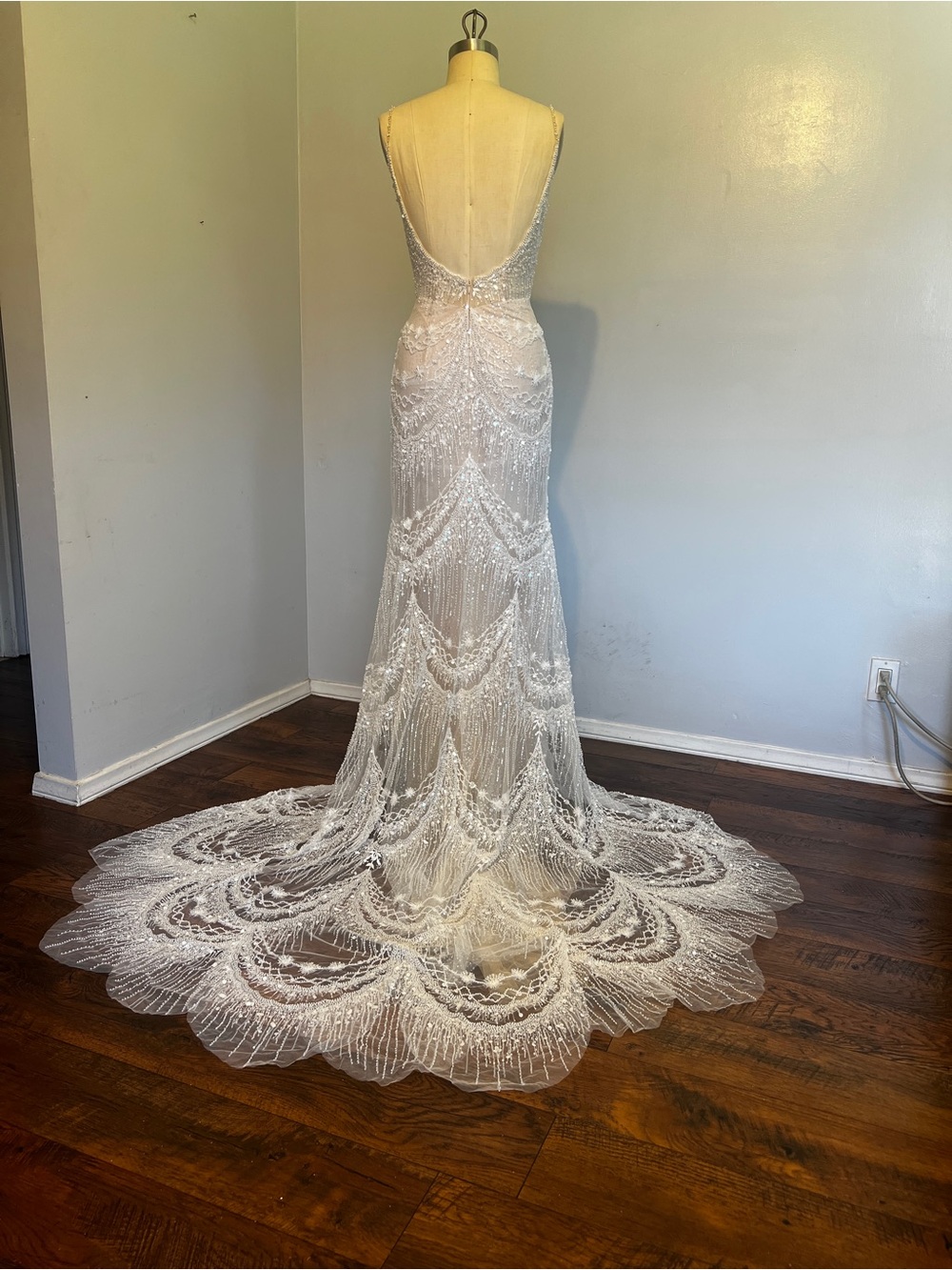 Elegant Beaded Lace Wedding Dress with Train - Picture 6 of 12